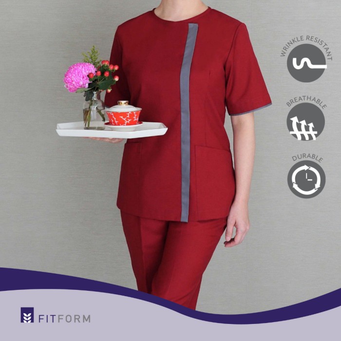 Terlaris Fitform Seragam Suster / Pekerja Wanita - Maroon Bold Stripe