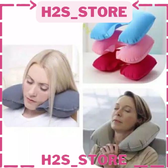 GP Travel Bantal Leher/Bantal Kepala Angin Tiup Inflatable Air U Shaped Neck Mobil Pesawat Jalan Lipat