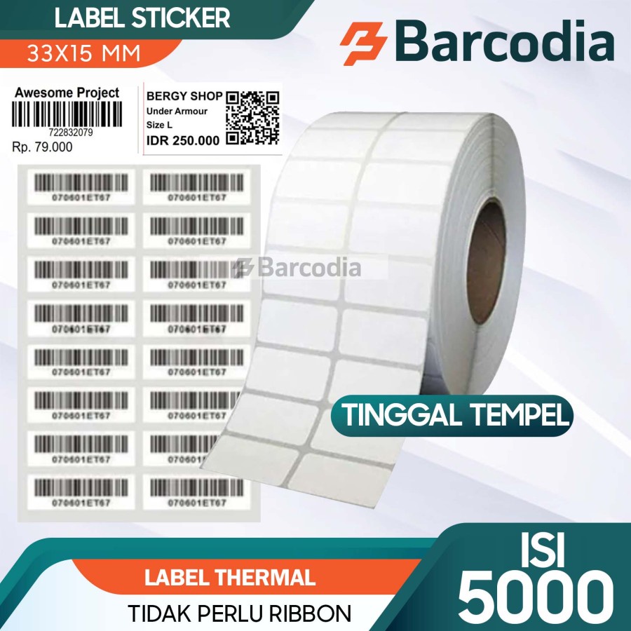 

BARCODIA Stiker Label Barcode 33x15mm 2 Line Roll Thermal