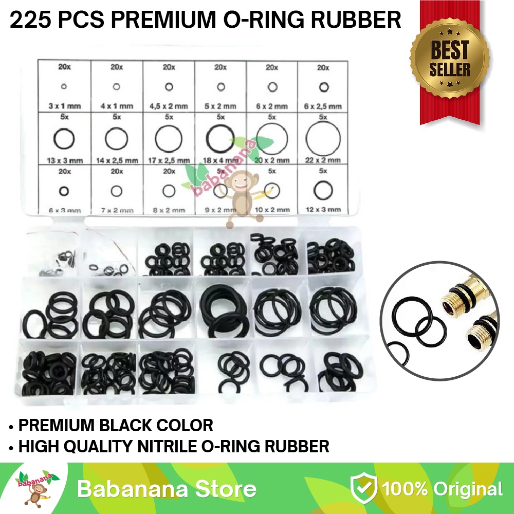 ST ORING SEAL KARET NITRILE RUBBER 225 PCS O RING SEAL GASKET BLACK 225pcs Seal Ring Washer Rubber Cincin Segel Karet Hitam Multifungsi