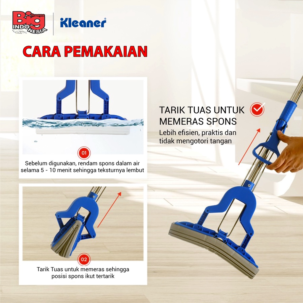 Alat Pel Spons PVA Tipe Klip Floor Mop Pembersih Lantai Kleaner GSA004