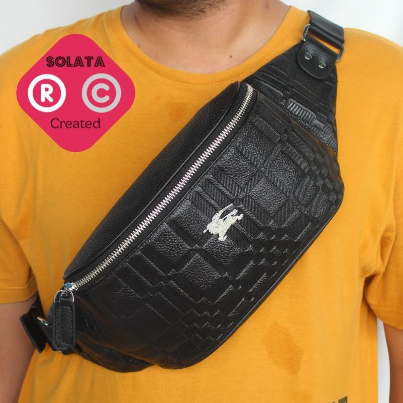 tas slempang kulit asli pria - waistbag pria asli - tas bahu pria