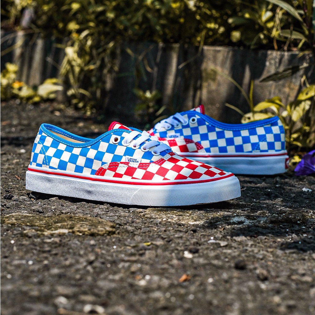 VANS AUTHENTIC CHECKERBOARD BLUE/RED CLASSIC ORIGINAL 100%