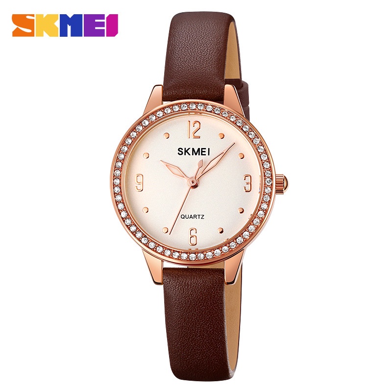 SKMEI 2027 Jam Tangan Wanita Analog Tali Kulit Diamond Case WATCHKITE WKOS