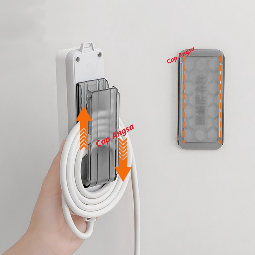 GANTUNGAN COLOKAN STOP KONTAK TEMPEL DINDING MEJA KOMPUTER SOCKET HOOK SLIDE HOLDER PLUG WALL MOUNT