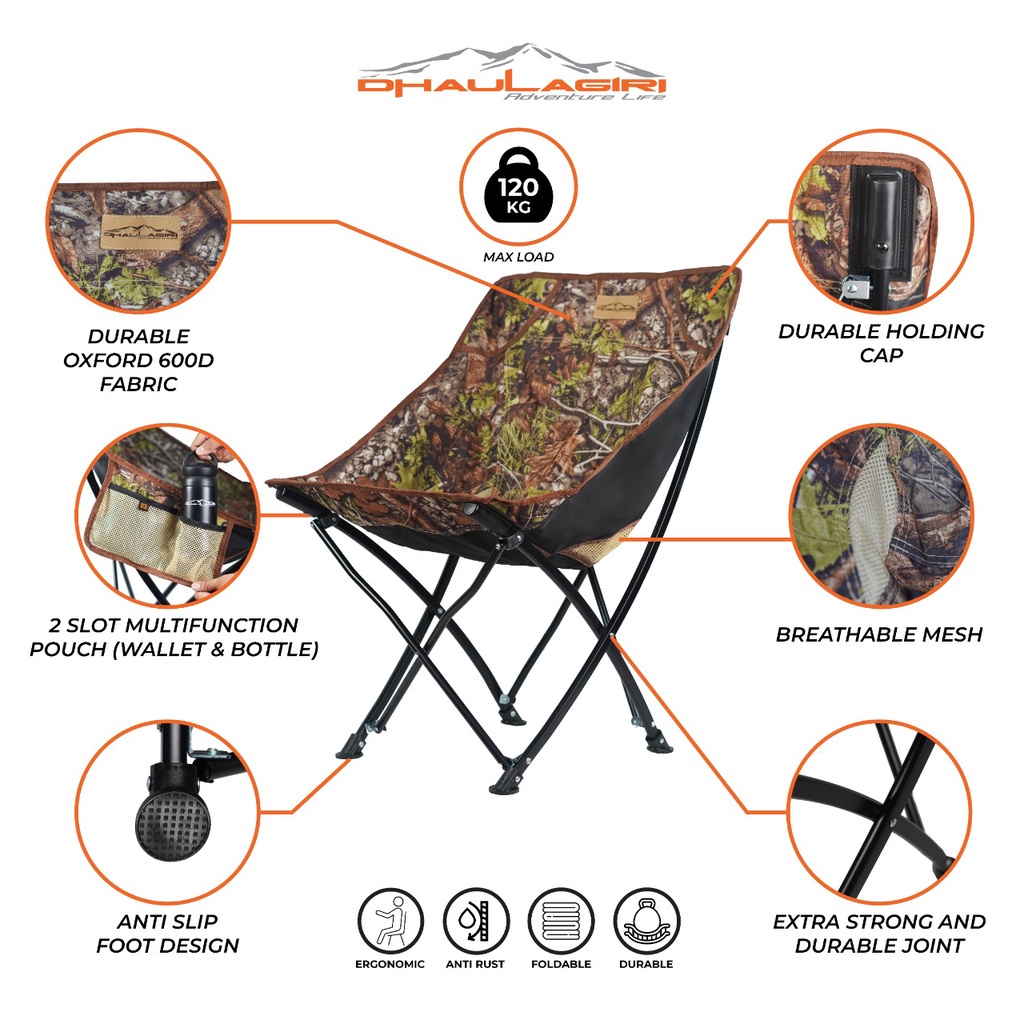 kursi camping Dhaulagiri fc 700 camo etnik folding camping mini chair - camo