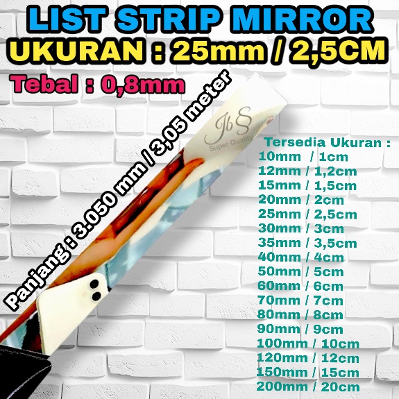 LIST PLAT STRIP MIRROR 25mm×305CM× T 0.8mm Stainless SS 201