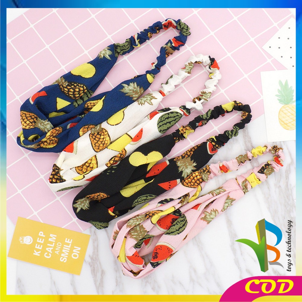 RB- C64 Bando Wanita Korea Model Turban Karet Bahan Kain Motif Buah / Bandana Simpul Kekinian Korean Style Fashion Impor