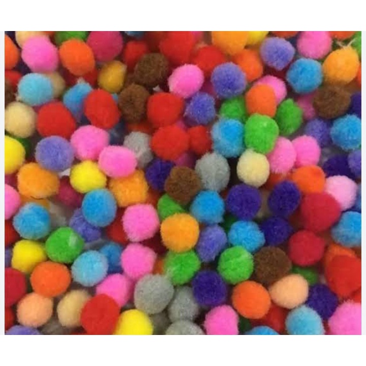 100 pcs pompom 1cm dan 1,2 cm polos mix warna