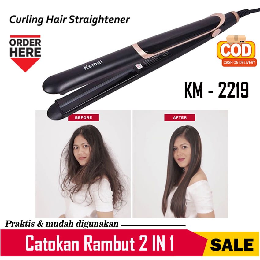 Kemei Km 2219 Infraredy 2In1 Catokkan Mengeriting dan Meluruskan Rambut Otomatis Kontrol Suhu