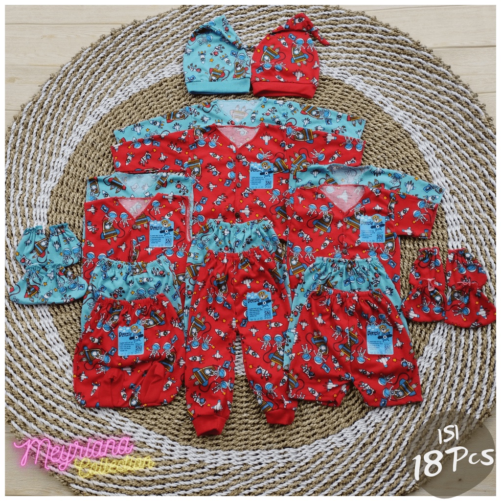 18 PCS Baju Bayi Celana Bayi PRINTING Set Topi dan SARTAKI Motif Astronot Perlengkapan Bayi Kado Gift Set Paket Hemat