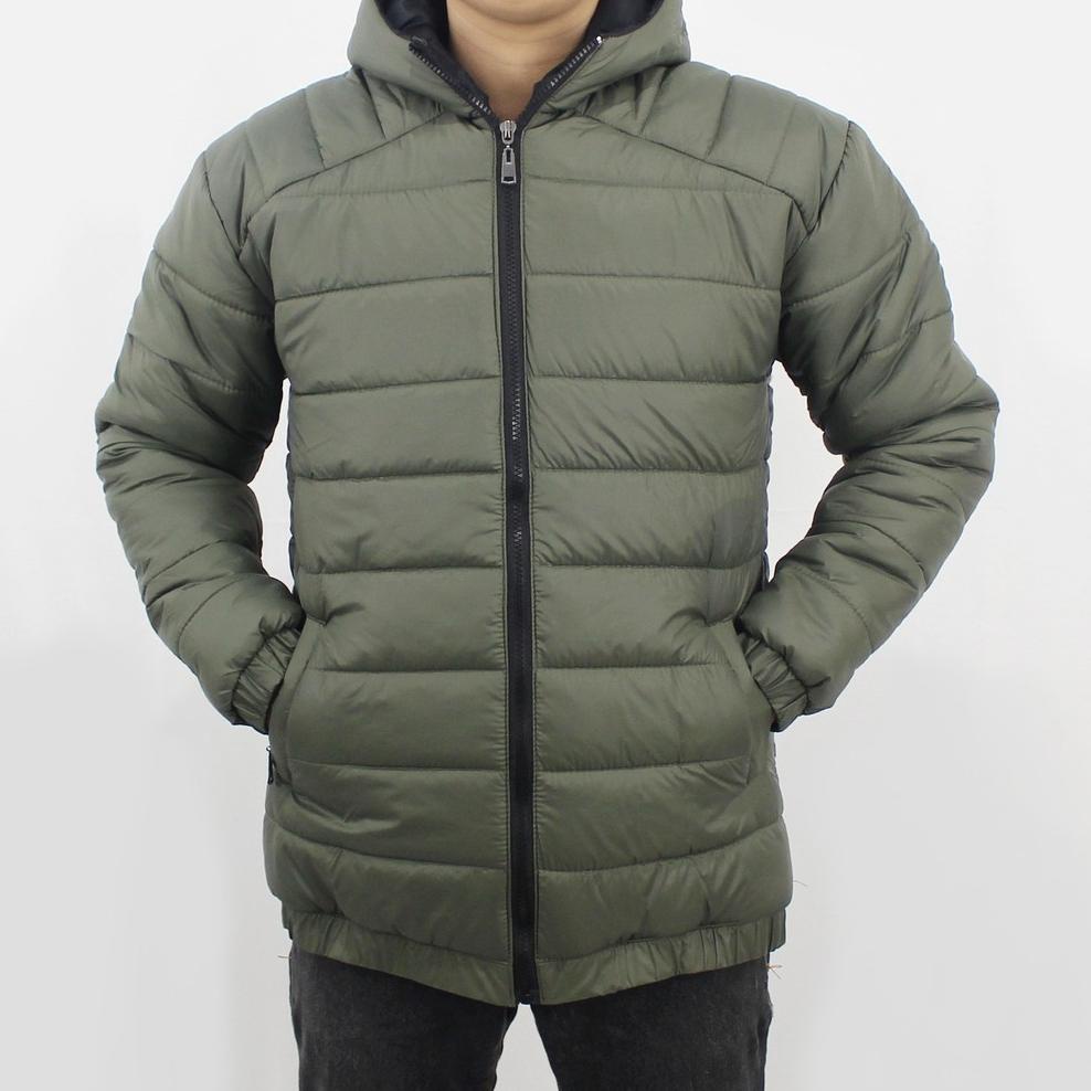 メ JAKET PUFFER TEBAL PRIA - JAKET WINTER - JAKET PARASUT TEBAL PRIA - JAKET GUNUNG PRIA HIJAU ARMY C