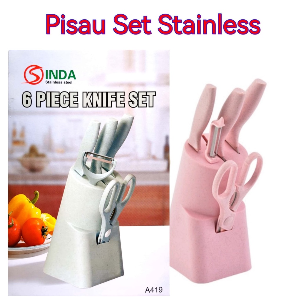 Sinda Pisau Set + Tempat Stainless 6 pcs 419