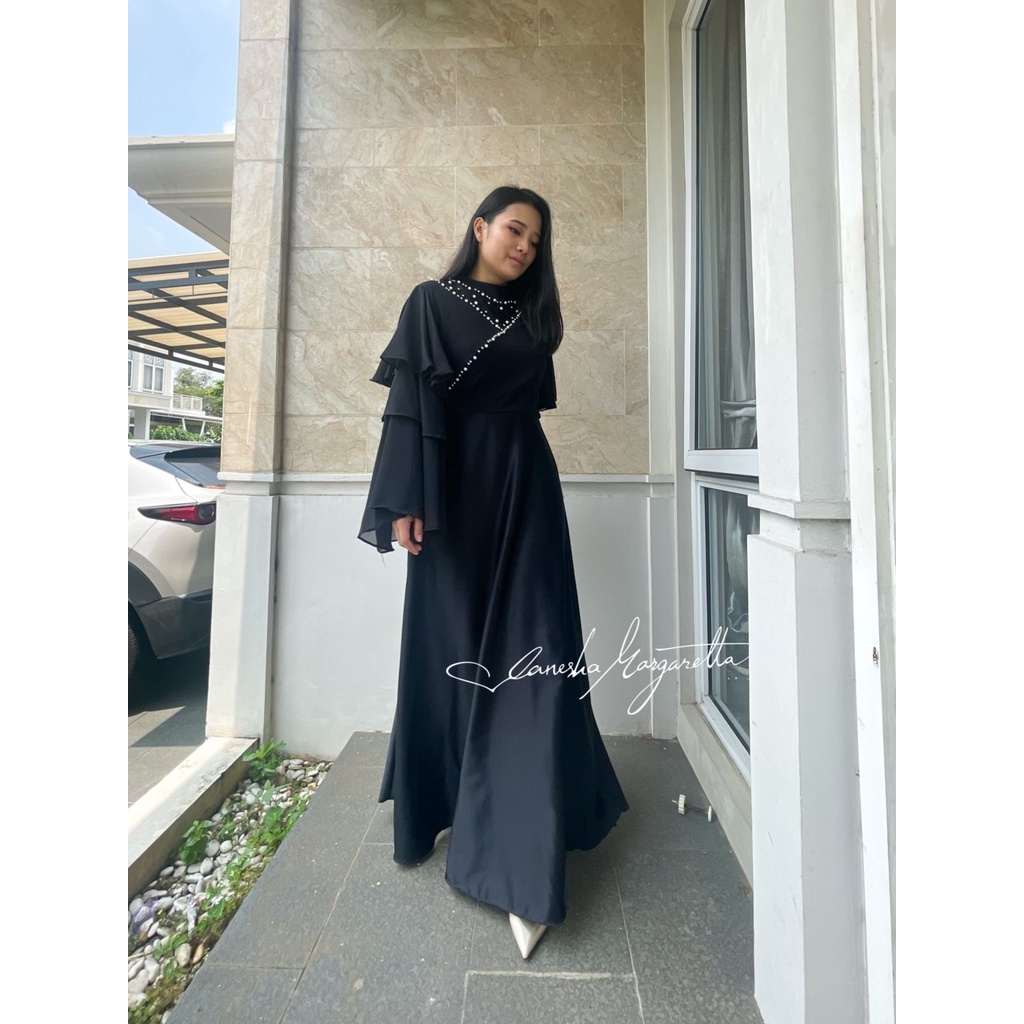 Vanesha Margaretta - 817 Dress Lengan rufle -  Dress pesta - fashion wanita - baju muslim