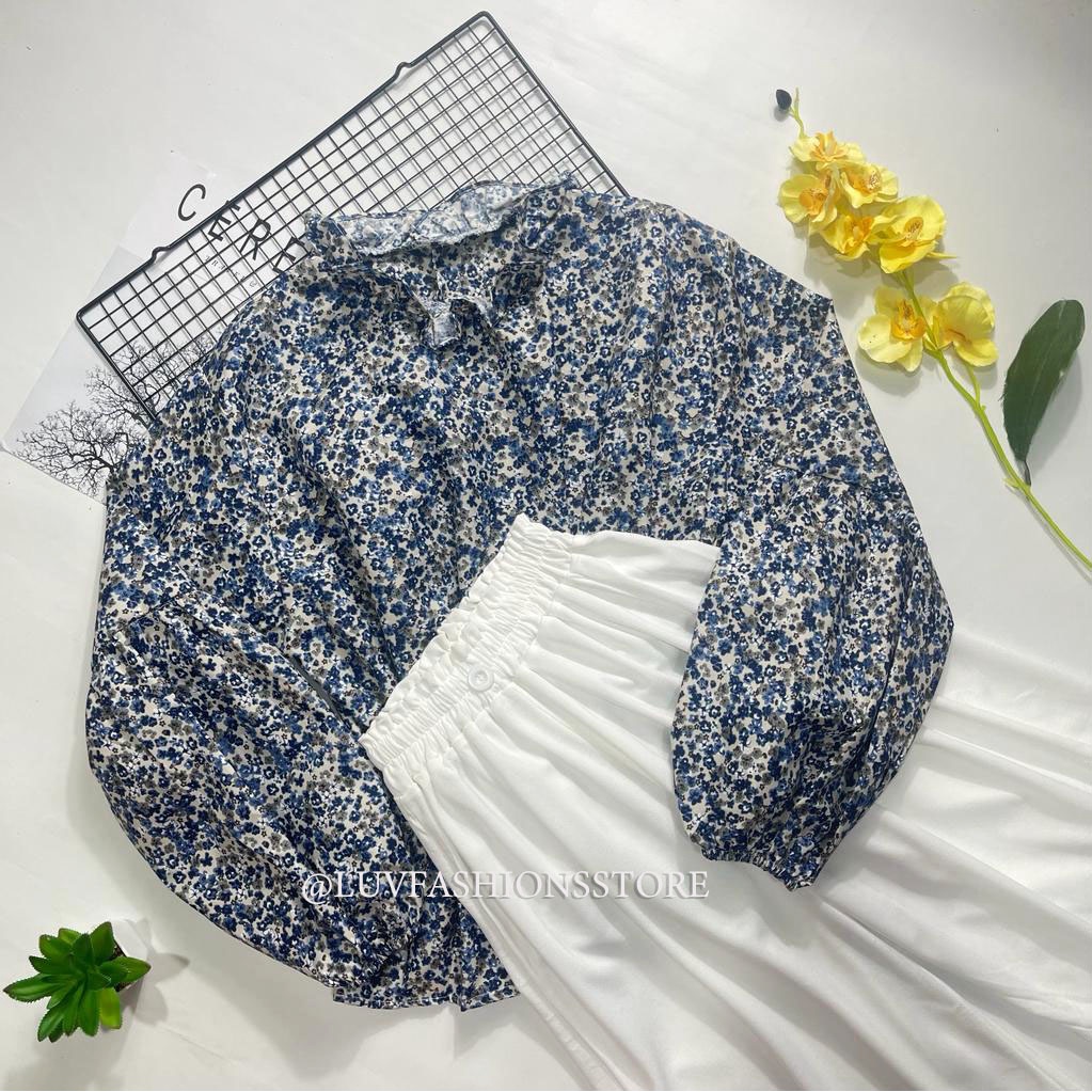 IL - SETELAN BLOUSE MOTIF FLORAL TERBARU / SET KULOT KANCING CREPE ATASAN BLOUSE WANITA