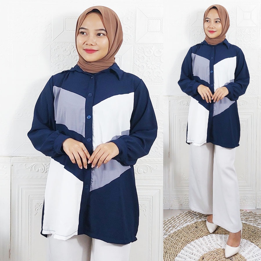 CARLINA FASHION LYODRA BLOUSE WANITA CRINGKLE KATUN AIRFLOW KOMBINASI