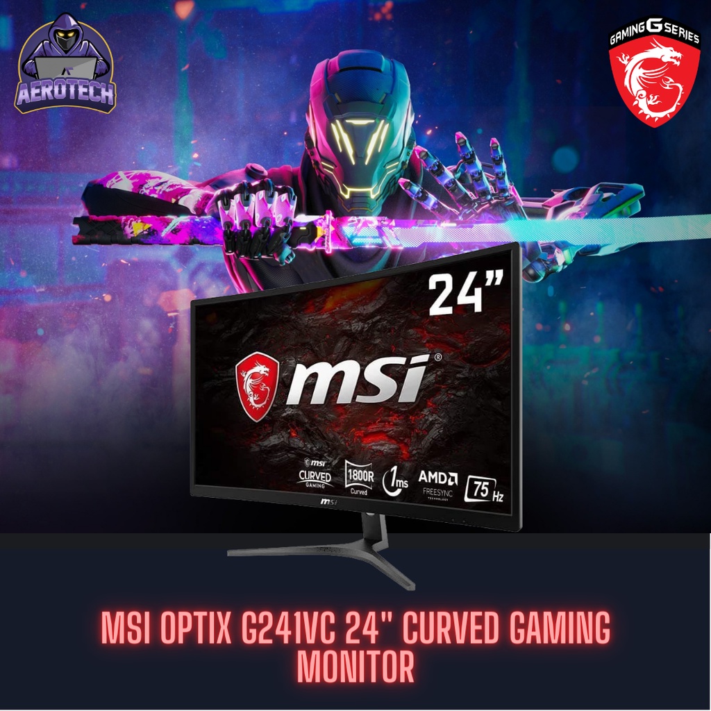 LED MSI G241VC 24&quot; Curved Gaming Monitor 1080p FHD 75Hz 1ms