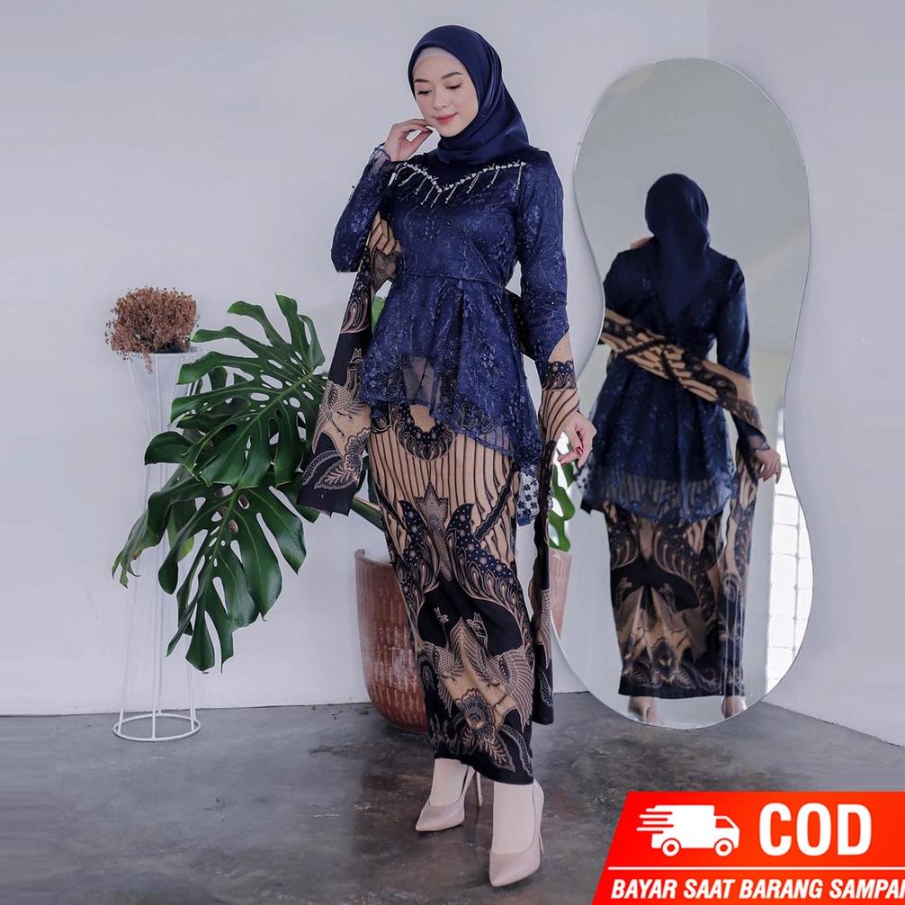 Bayar Ditempat New Arrival - Kebaya Brukat Warna Navy - Kebaya Tille Brokat Mutiara - Kebaya Rok Bat