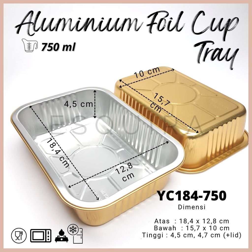 Aluminium Foil Cup Tray Gold + Lid / 10 PCS / YC184-750