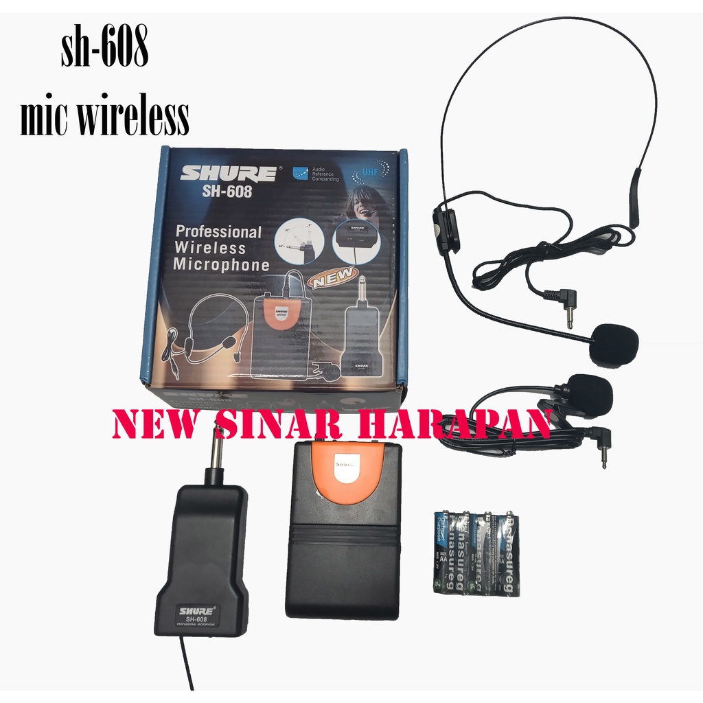 mic jepit dan bando Wireles  shure sh 608 wireless/mic clip on bando shure sh 608