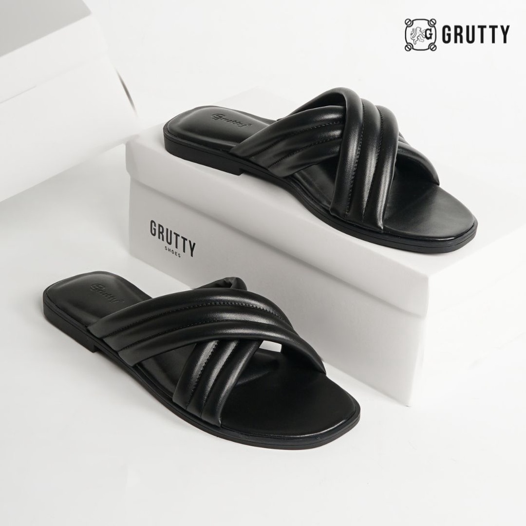 Grutty Sandal Wanita Flat Silang Sendal Teplek Super Comfy Warna Hitam