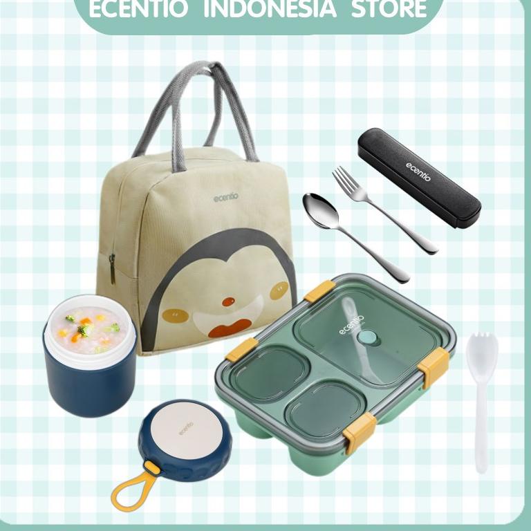 BIG SALE ecentio lunch box set 850ml/400ml Mangkuk sup set/kotak makan set/lunch bag set /free Sendo