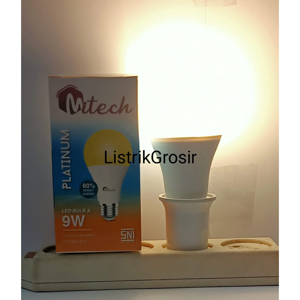 Warm White / Kuning Lampu Led MiTech Bohlam A Bulb 9w 9 Watt Kuning