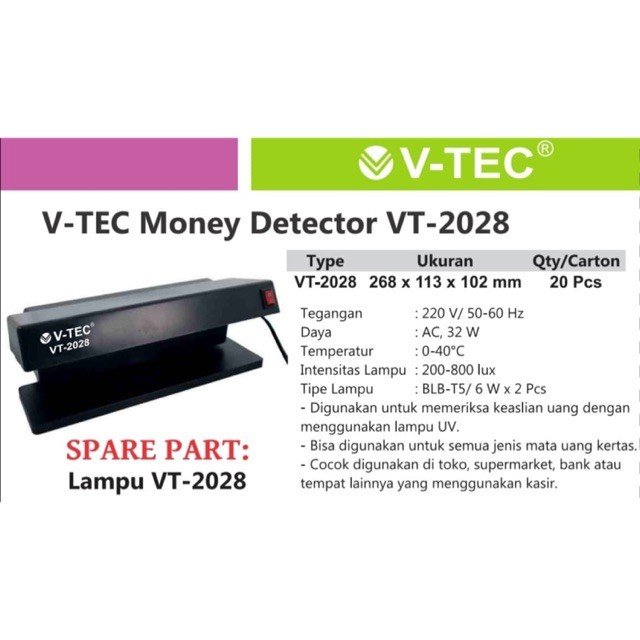 Money Detector Pendeteksi Uang Palsu V-TEC VT-2028