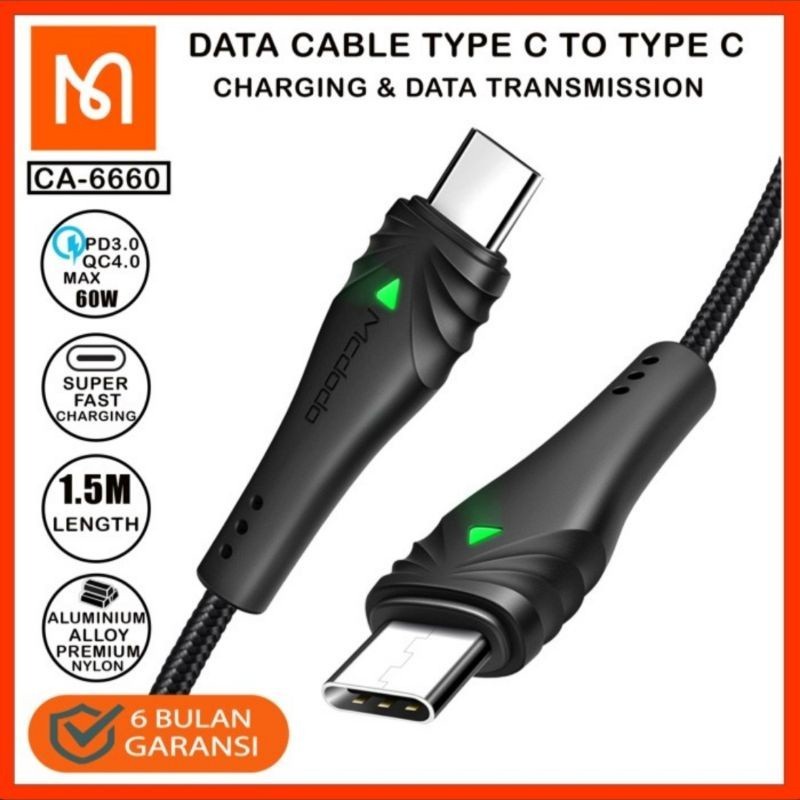 MCDODO KABEL TYPE-C TO TYPE-C DATA CABLE 3A PD QC 4.0 60W CA-6660