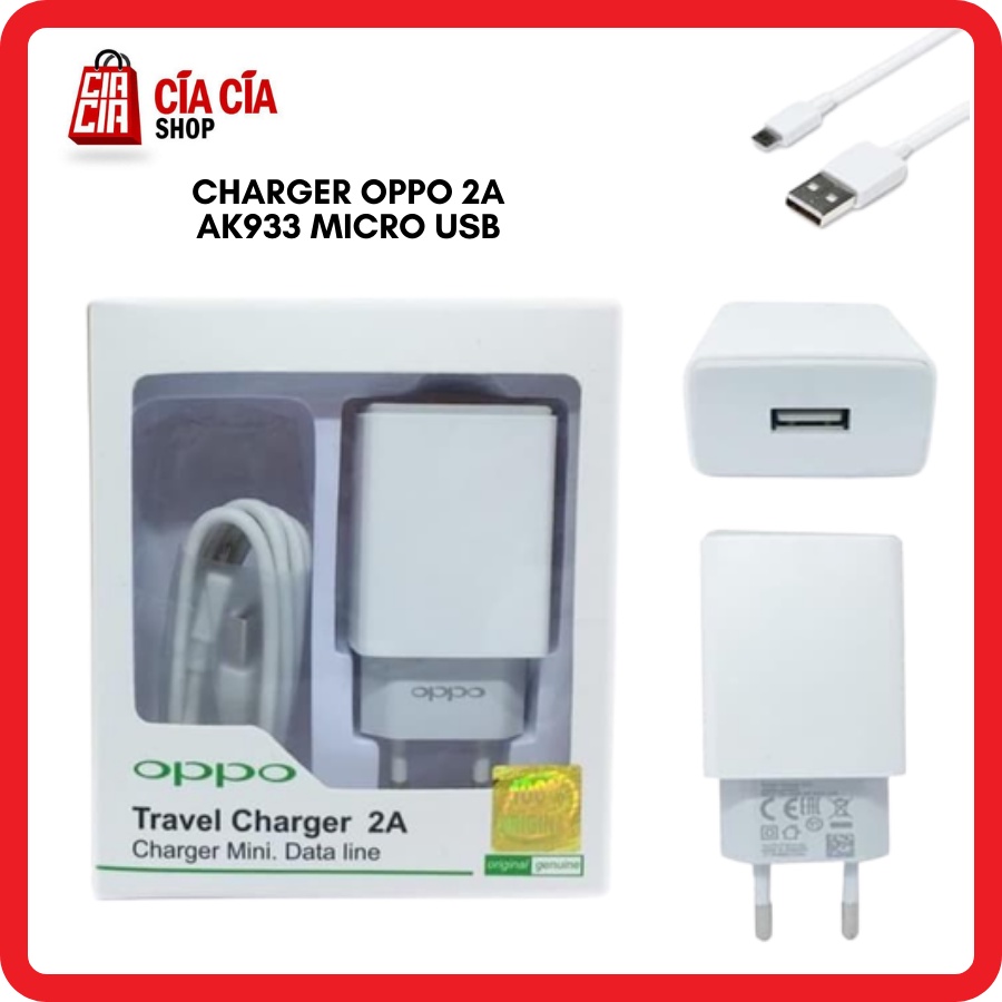 travel charger oppo 2A / charger oppo AK-933 / adaptor kabel data oppo