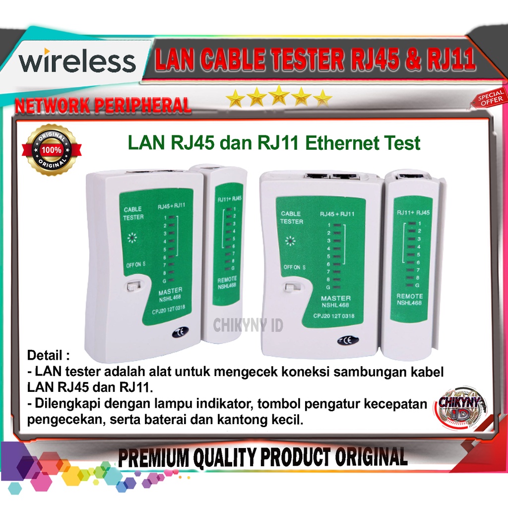 LAN TESTER RJ45 / RJ11 ALAT TEST LAN ALAT PENGUJI KABEL LAN