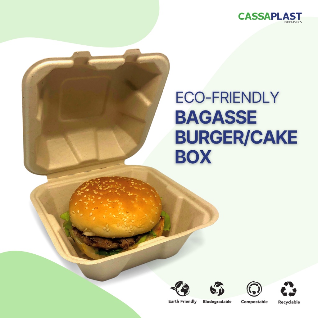 Bagasse Burger Box Sugarcane Cake Box Eco Friendly Box 15 cm x 15 cm