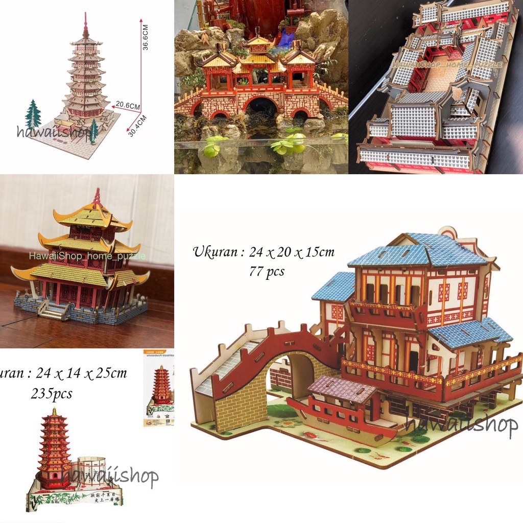 Puzzle 3D DIY Bahan Kayu Model Tempat Wisata Beijing Siheyuan mainan puzzle edukasi anak kado