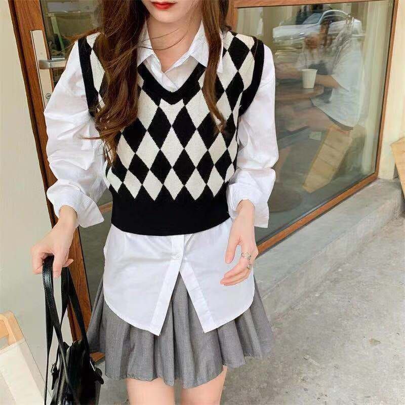 Rompi rajut korea wanita vneck |rompi korea rajut vneck