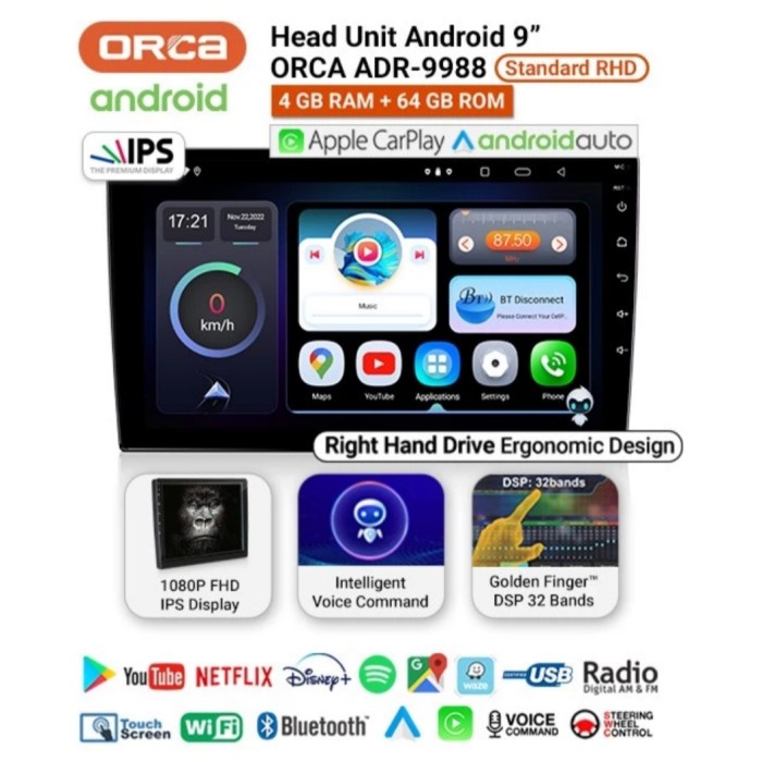 Terlaris Head Unit Android Orca 9" Ram 4Gb + 64Gb Rom Orca New Standard 4/64Gb