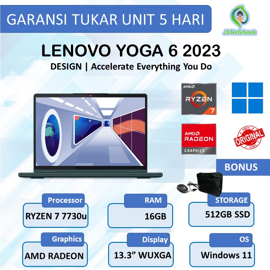 LAPTOP LENOVO YOGA 6 TOUCH 2in1 RYZEN 7 7730u 16GB 512SSD WINDOWS 11