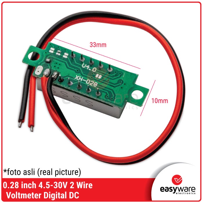 VOLTMETER DIGITAL MERAH 0.28 INCH 2 WIRE DC 4.5V - 30V RED