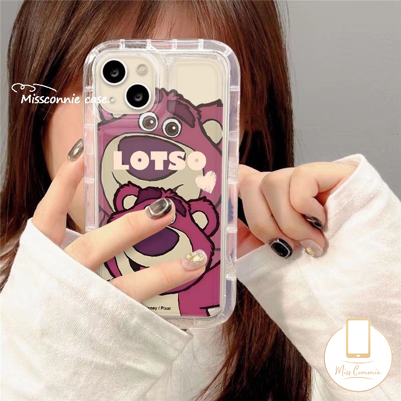 IPHONE Kartun Airbag Shockproof Phone Case Kompatibel Untuk Iphone7 8 6S 6 Plus XR 11 13 14 12 Pro MAX X XS MAX Cute Strawberry Bear Manyo Jatuh Lembut Tpu Cover