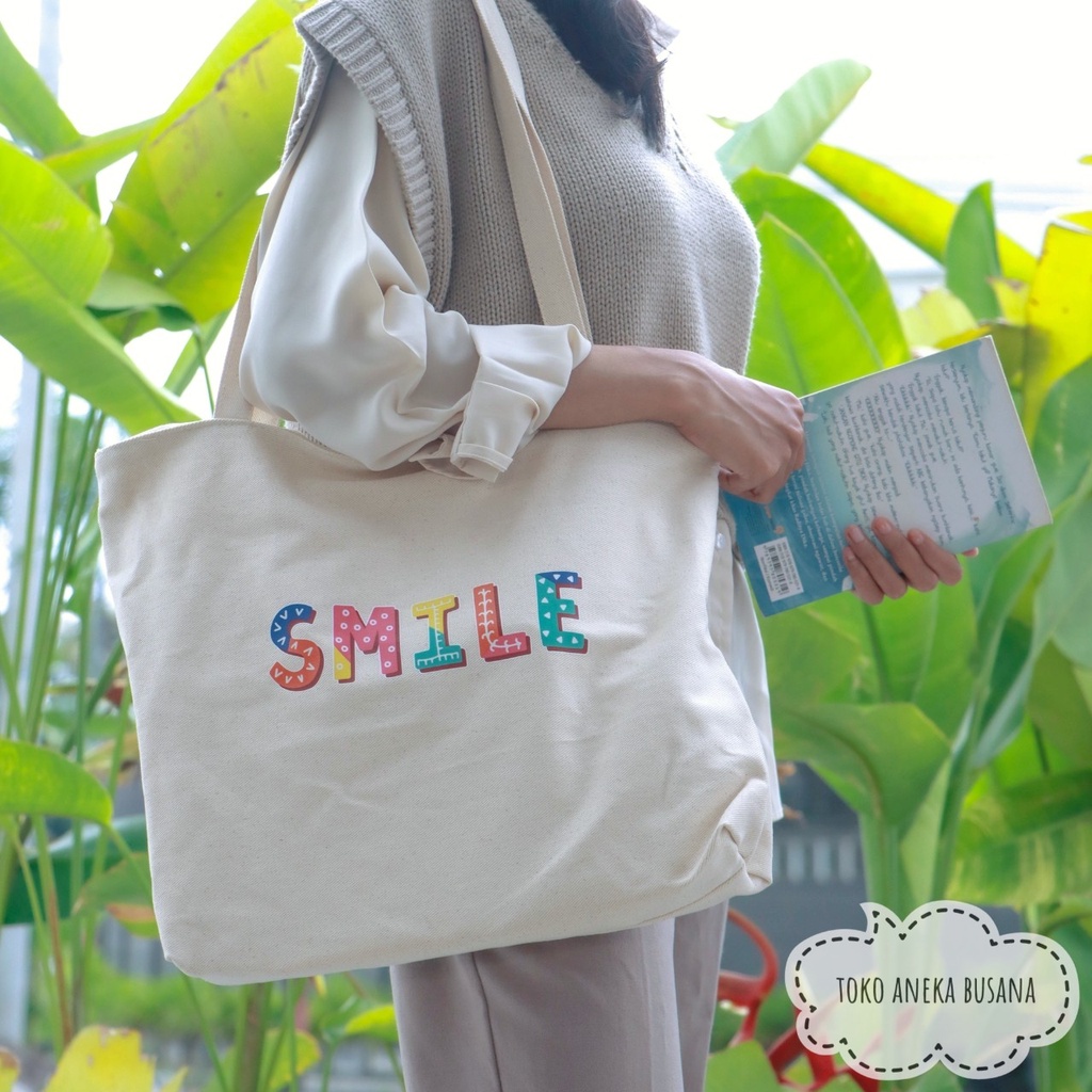 Tote Bag Wanita Kanvas Resleting Aesthetic Bahan Premium Totebag