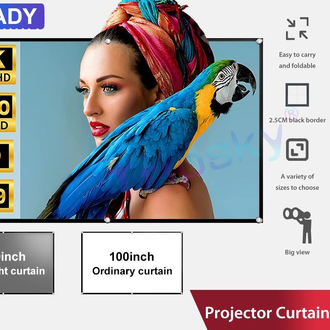 ♚ Tripsky NEW Layar Dinding Proyektor Tahan Cahaya Layar Dinding Proyektor 100 Inch Roll ➼