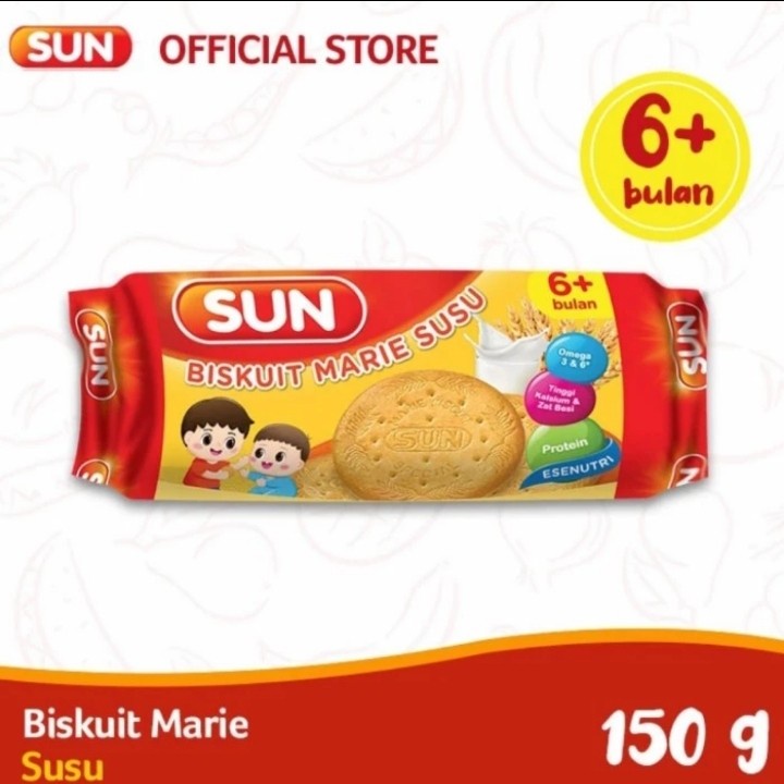 

Sun biskuit marie susu 6+ 150 gram & 80 gram