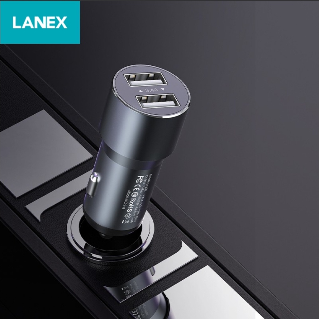 LANEX CAR CHARGER KITS CAS MOBIL 3.4A HIGH CURRENT FAST CHARGING + KABEL TIPE C 100CM