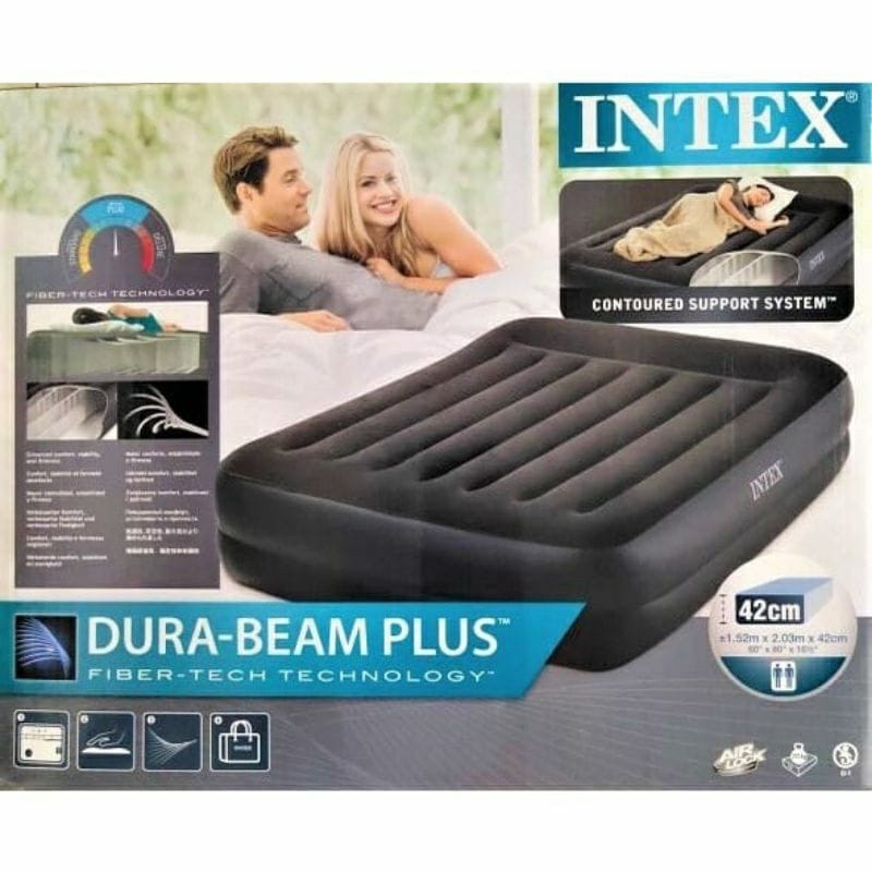 Kasur angin INTEX 64124 Queen Pillow Raised Airbed 152x203x42cm Kasur Angin