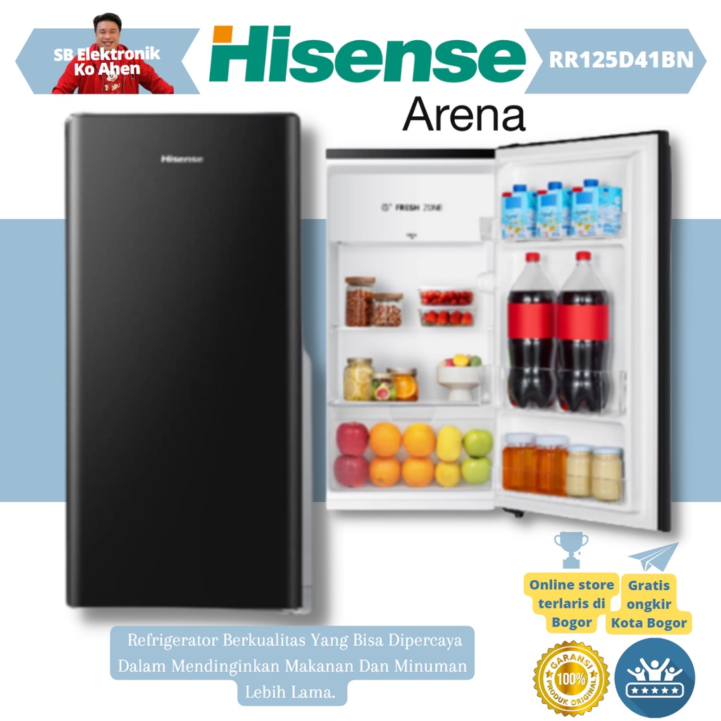 KULKAS HISENSE RR125D41BN REFRIGERATOR 1 PINTU KAPASITAS 91 LITER
