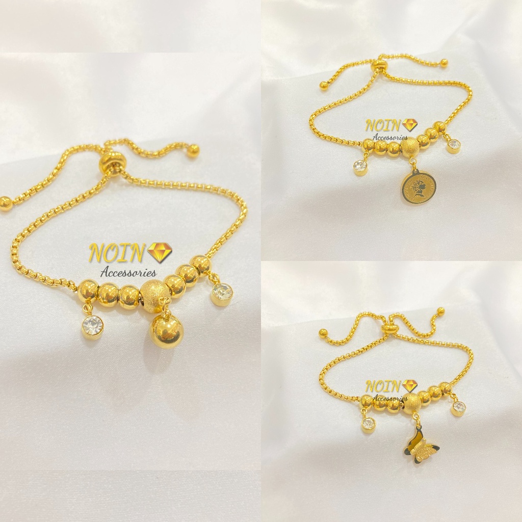 Gelang Titanium Serut Wanita Koin Butterfly Gold Korean Style