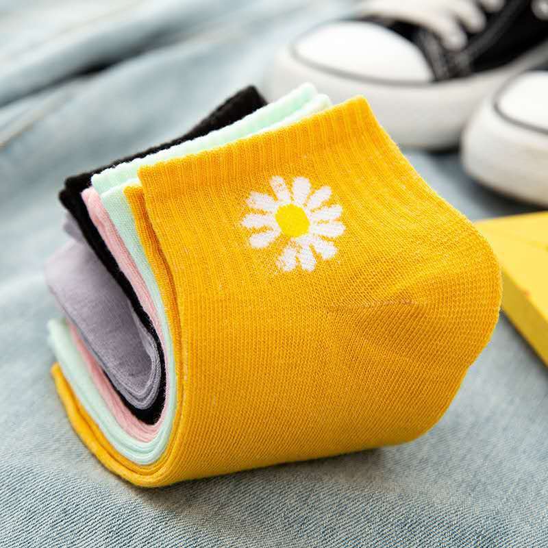 MMM Kaos Kaki Wanita Motif Bunga Daisy Kaus Kaki Pendek Socks Kaos Kaki Bunga Aster Korea Murah Import