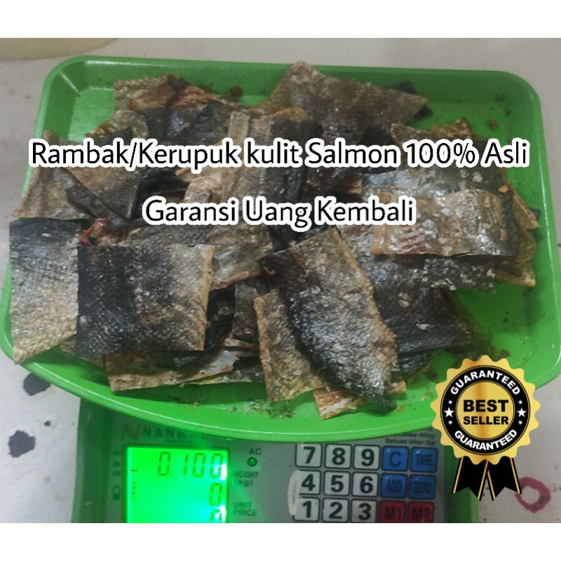 

Kerupuk / Rambak kulit Ikan Salmon Asli 100% Uang kembali 100gr cut