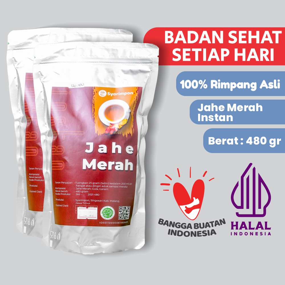 

GOM - Jahe Merah Bubuk Instan Syarimpon 480 gram Halal Kemenag / Minuman Jamu Tradisional / Minuman Rimpang Sehat Murah / Segala Umur Muda Tua / Minuman Herbal / Jamu Berkualitas Premium / Bukan Jamu Murahan / Kemasan Higienis dan Halal