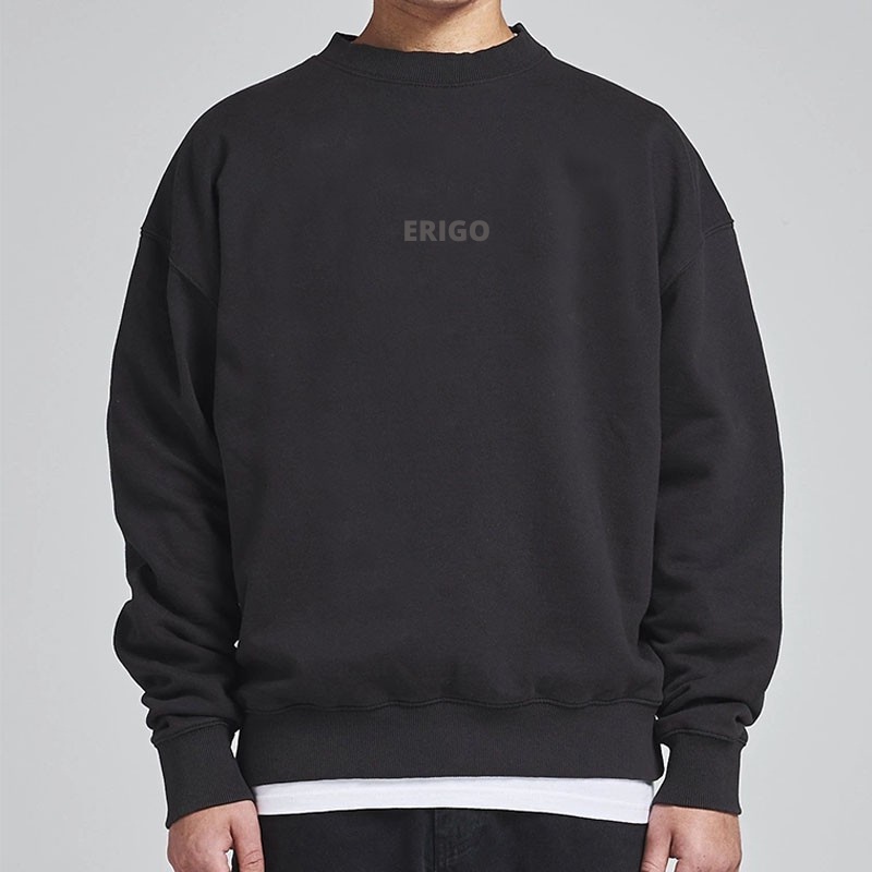 Sweatshirt Hitam Erigo Logo Teks / Sweater Pria Wanita Lengan Panjang / Crewneck Distro Bandung Murah / Sweater Oversize