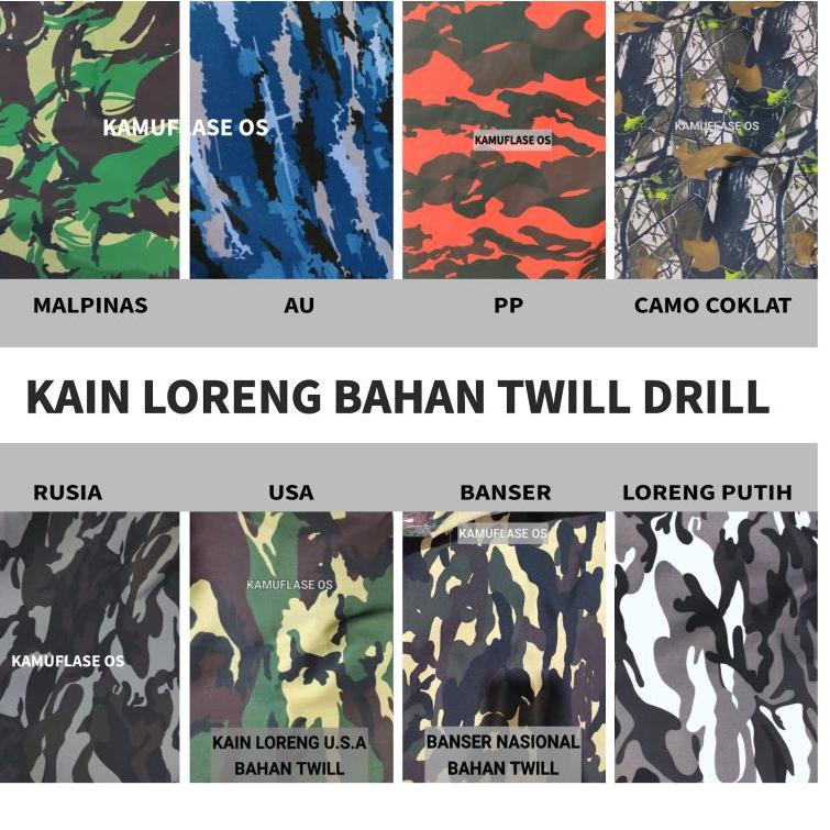 LANGSUNG KIRIM Bahan kain Drill Loreng kain Banser PP TNI AD AU lebanon dll - BAHAN TWILL